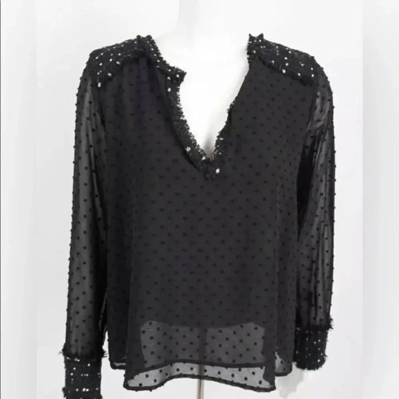 Zara Women's Shirt Blouse Contrasting Dotted Mesh M Black Frayed 2157/23… - Picture 4 of 7